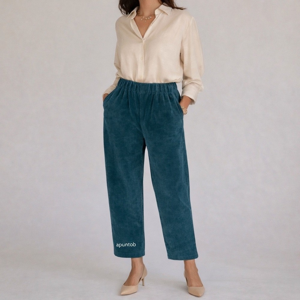 Apuntob a.b Velvet Elastic Waist Trouser Pants Italy Women Medium Peacock Blue 2
